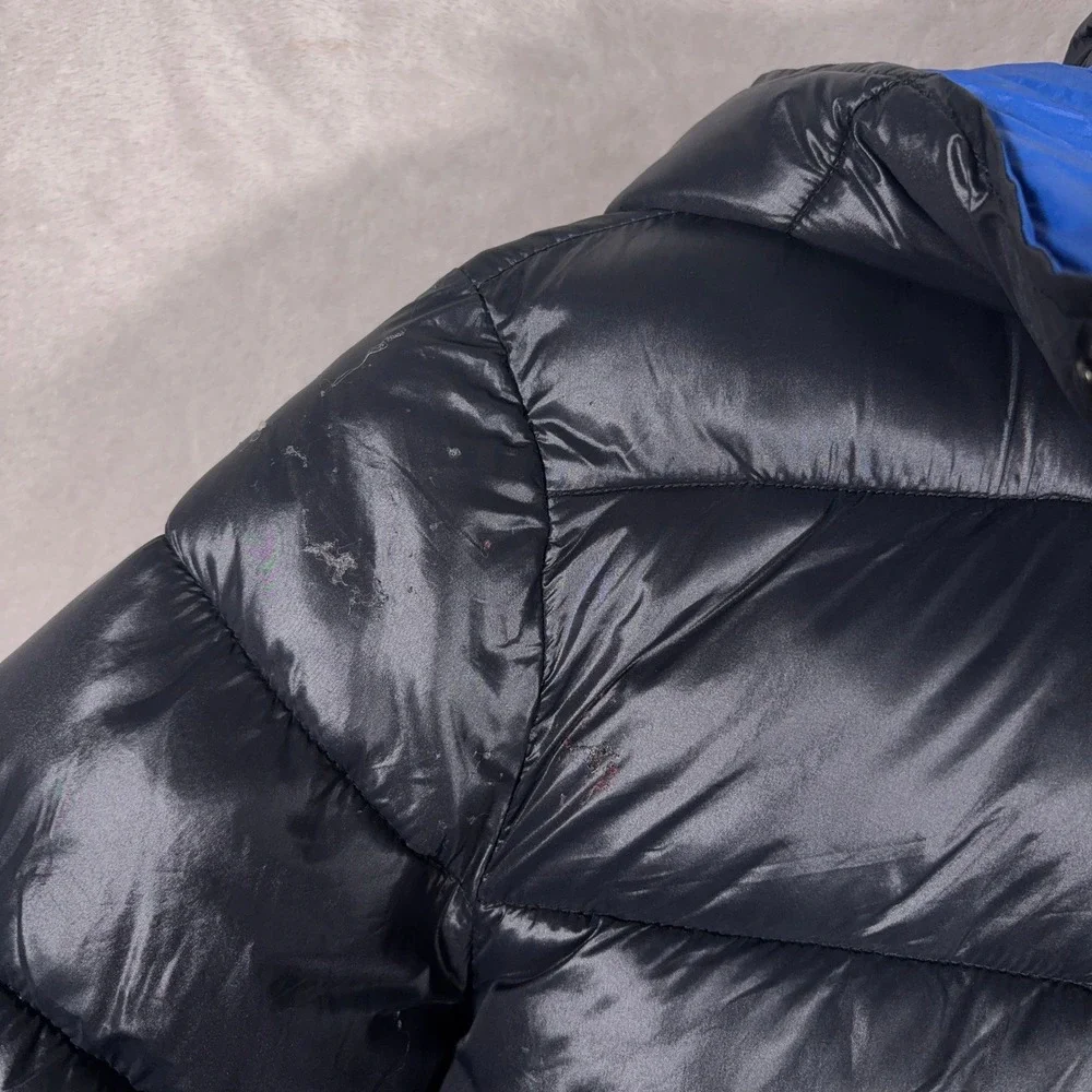 Diesel Puffer Jacket Boys Large Black Blue Hooded Quilted Winter Coat
